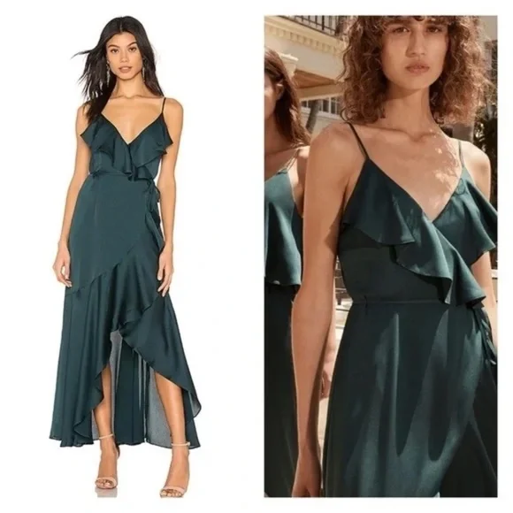 shona joy emerald green dress Rent Shona Joy La Lune Lace Back Maxi Dress Forest main image 1